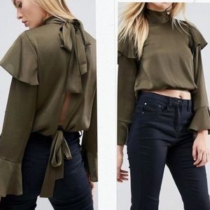 ASOS luxe ruffle cropped blouse - split back tie detail